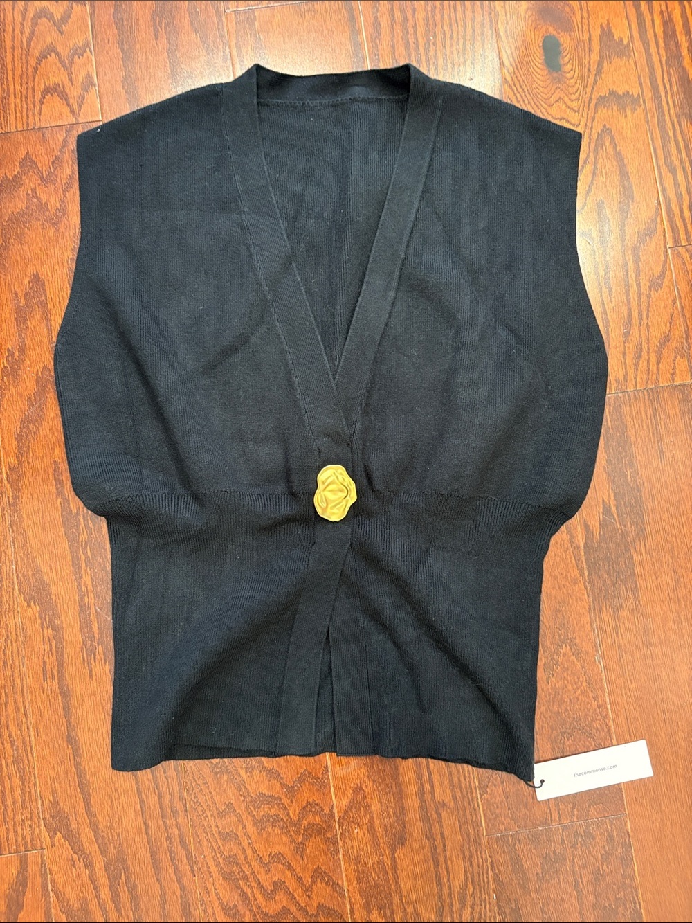 Commense Black Knit Vest with gold Flower Accent